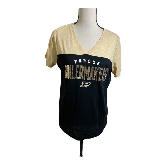 Perdue university college boilmaker T-shirt sequins V neck sports.size Large - Picture 1 of 7